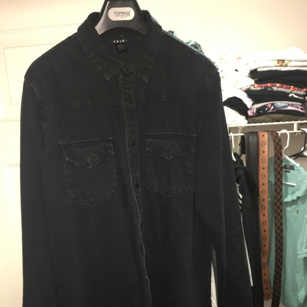 Ksubi Shockwave damaged denim shirt SZ L